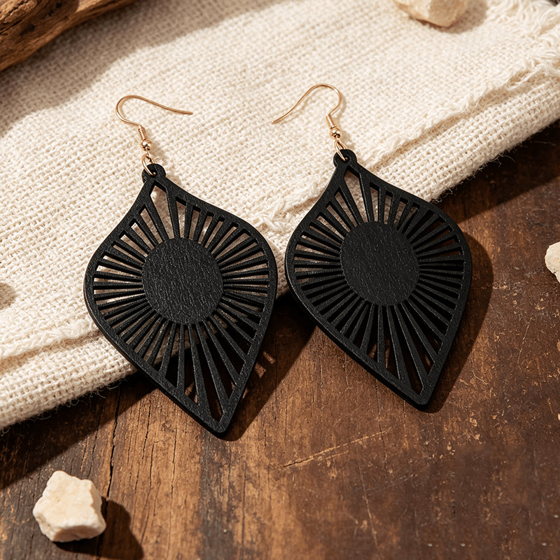 Women's Bohemian Hollow Geometric Wood Earrings